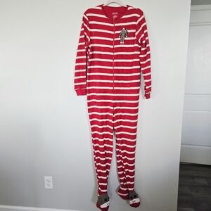 Nick &‎ Nora Sock Mama Monkey Footed Pajamas Small Red Striped.D76